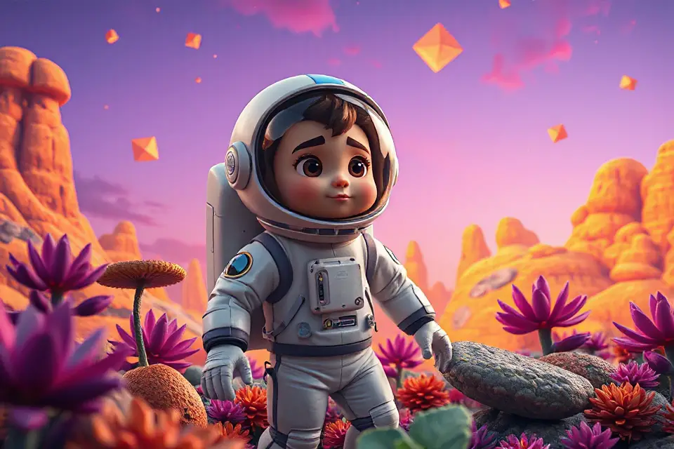 cartoon astronaut colorful exploration