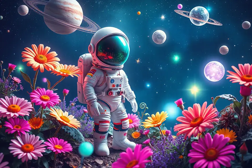 cartoon astronaut in garden
