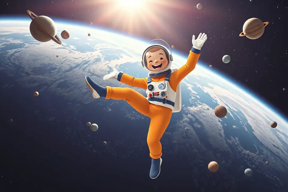 cartoon astronaut yoga zero gravity