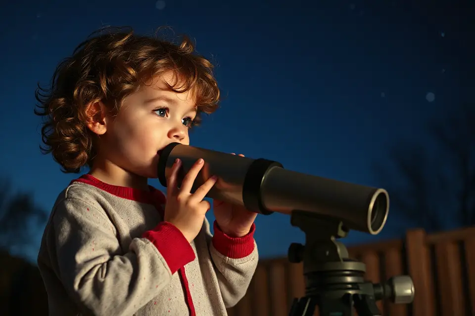 child exploring moon details