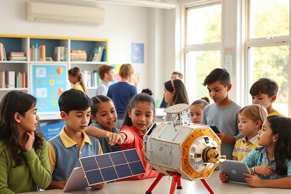 children learning satellite technology