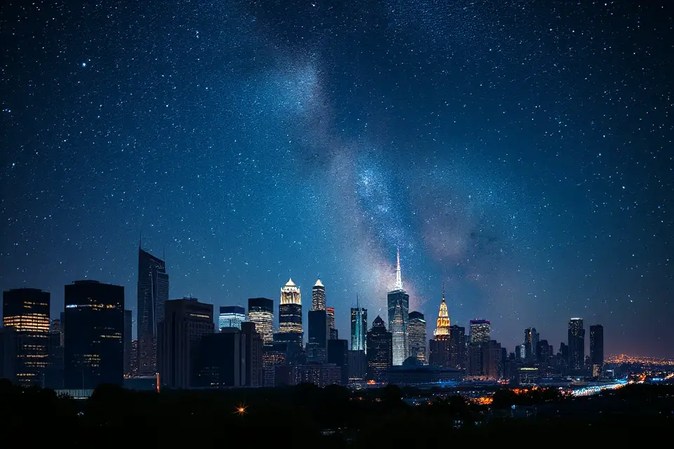 city skyline with stars