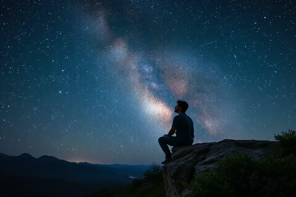 cliffside stargazing stock photo