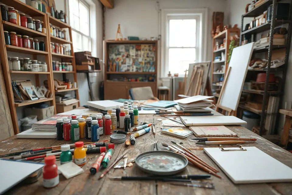 cluttered artist s studio chaos