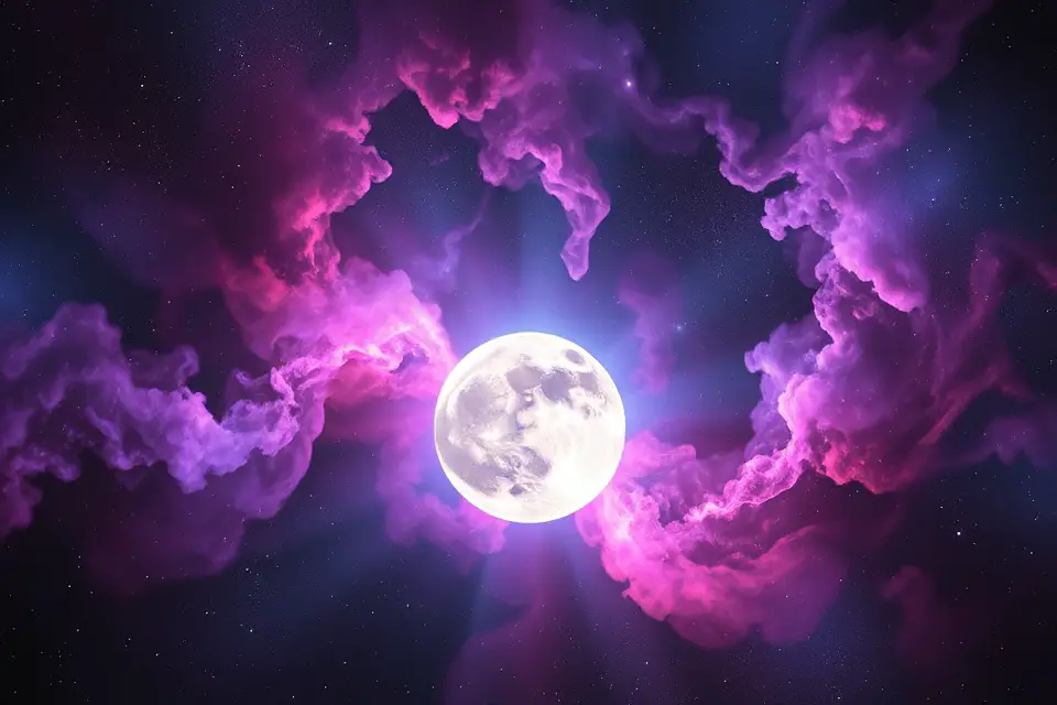 colorful nebula with moon