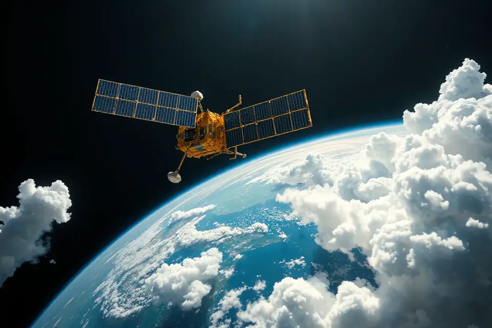 colorful satellite in orbit