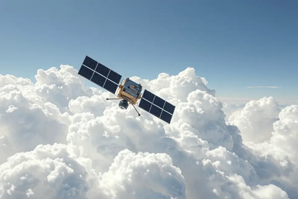 communication satellite with clouds