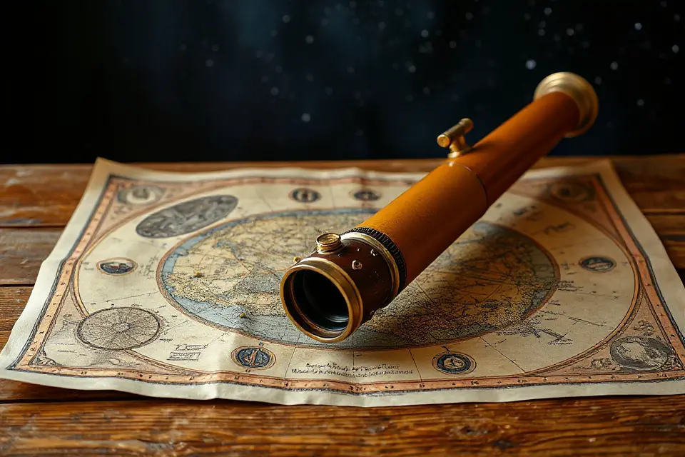 constellation map with telescope