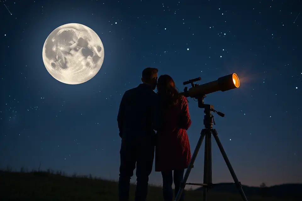 couple stargazing under moonlight