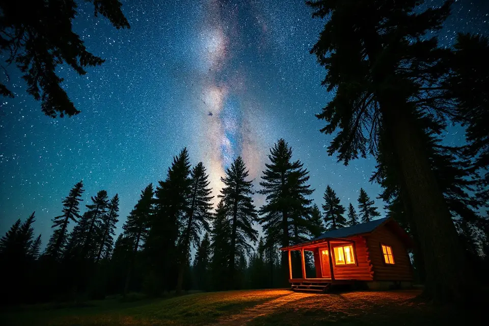 cozy cabin under stars