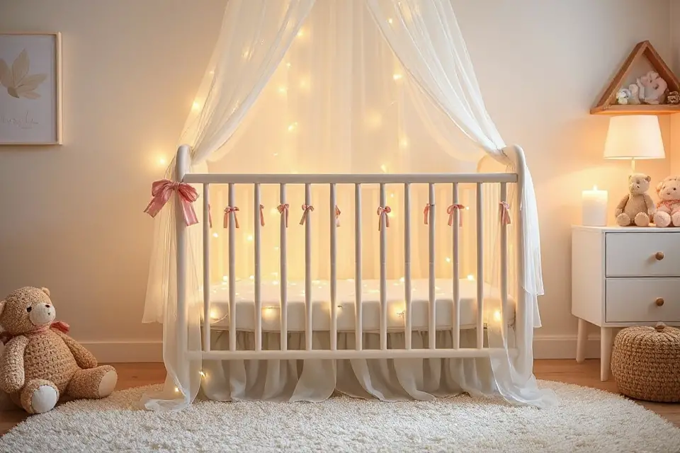 cozy crib with twinkling fabric