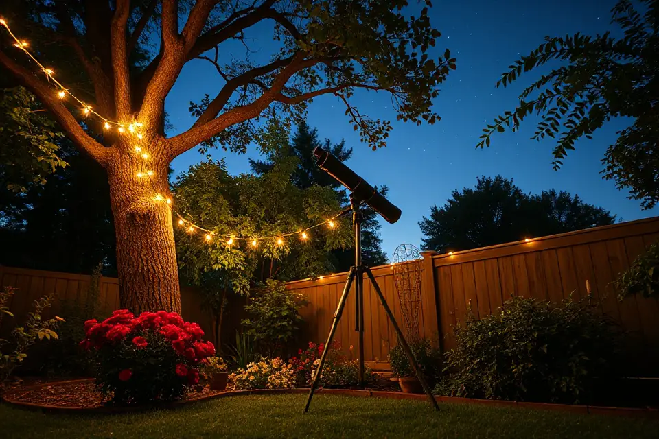cozy garden stargazing setup