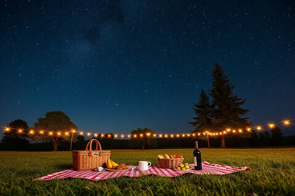 cozy stargazing picnic setup