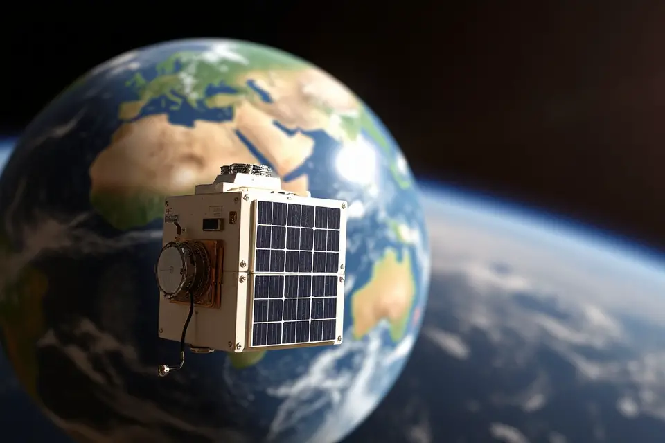 cube satellite and globe