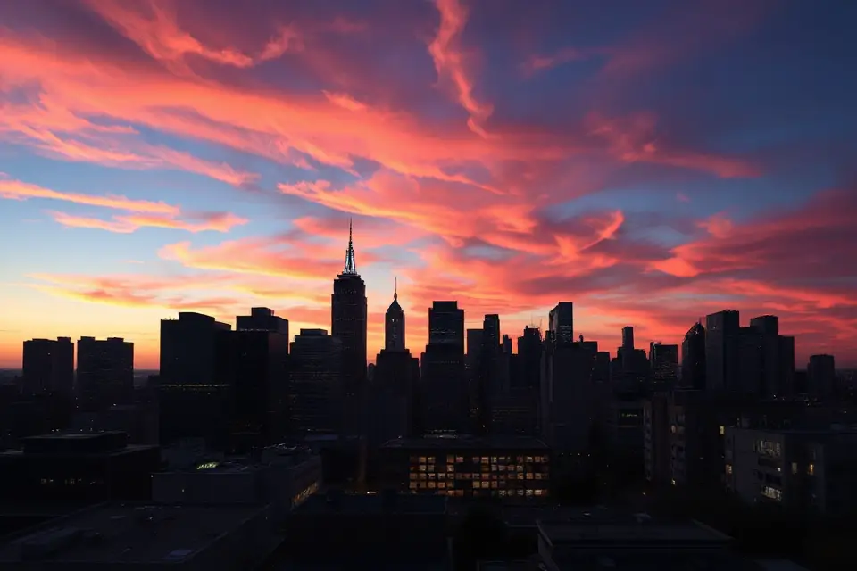 distant city skyline dusk