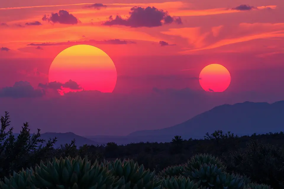 dual sunset alien sky