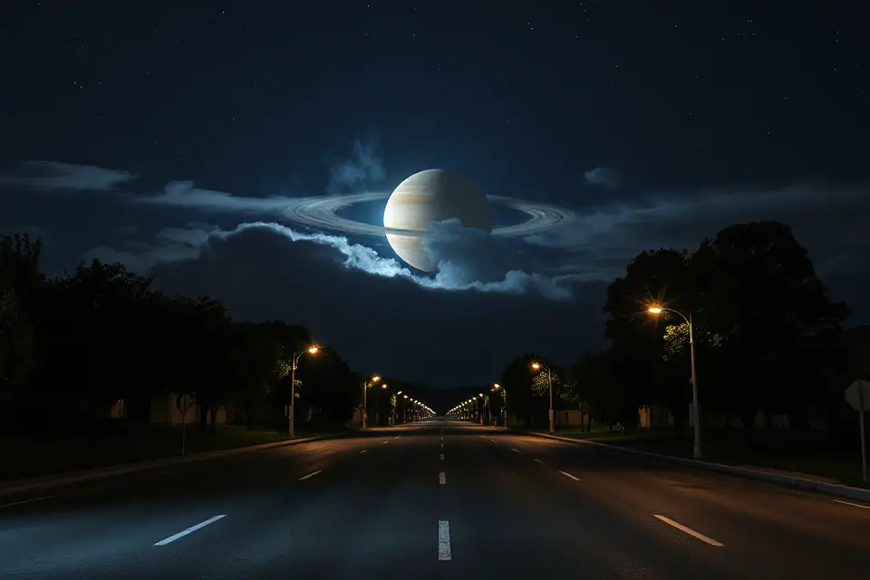 ethereal saturn eclipse streetscape