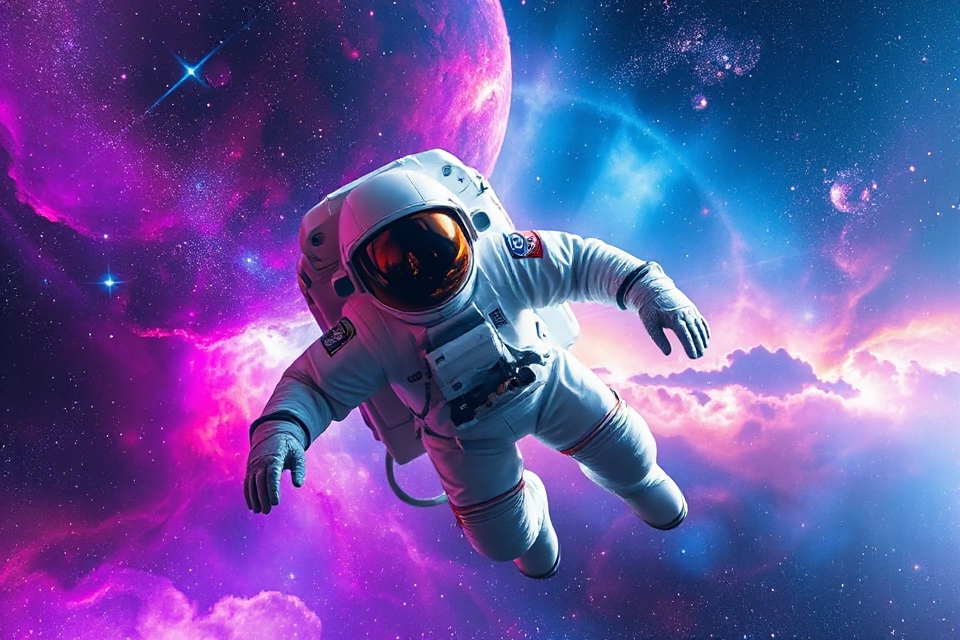 floating astronaut in nebula