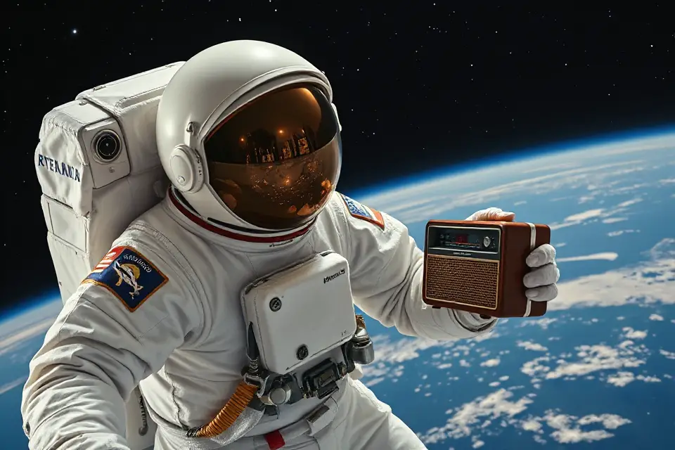 floating astronaut vintage radio