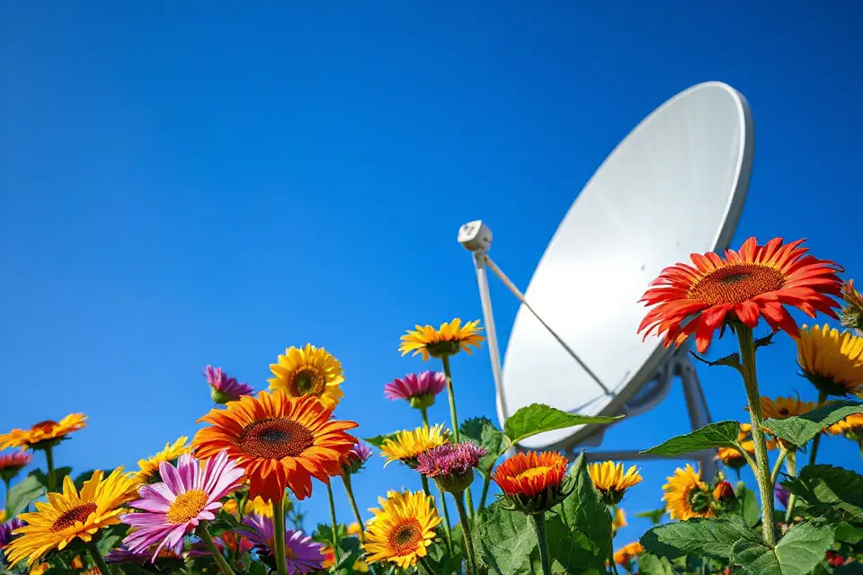flowers framing satellite dish