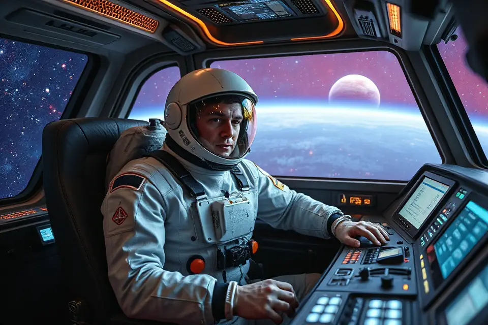 futuristic astronaut shuttle cockpit