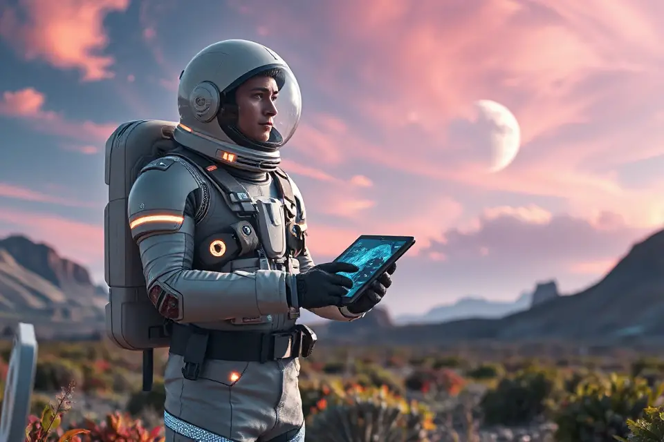 futuristic astronaut with technology