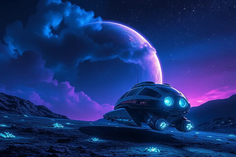 futuristic spacecraft on exoplanet
