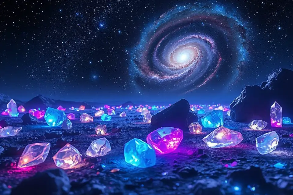 glowing crystals celestial landscape