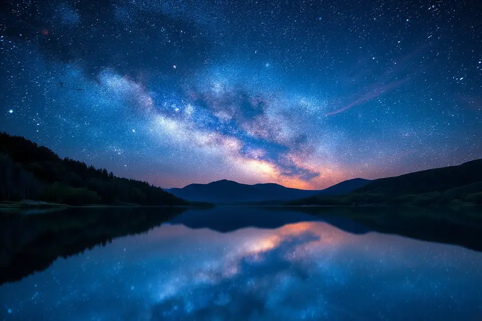 glowing galaxy lake reflection