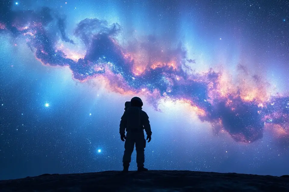 glowing galaxy with astronaut