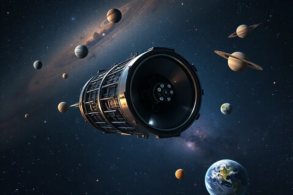 large telescope with planets
