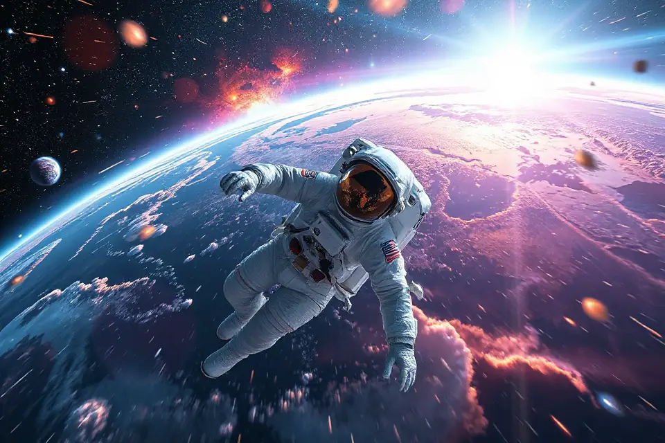 lone astronaut drifting in space
