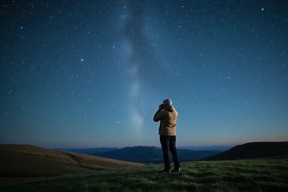 lone stargazer with binoculars