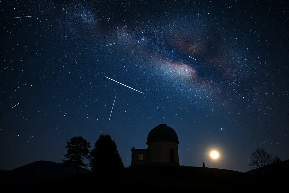 meteor shower over observatory