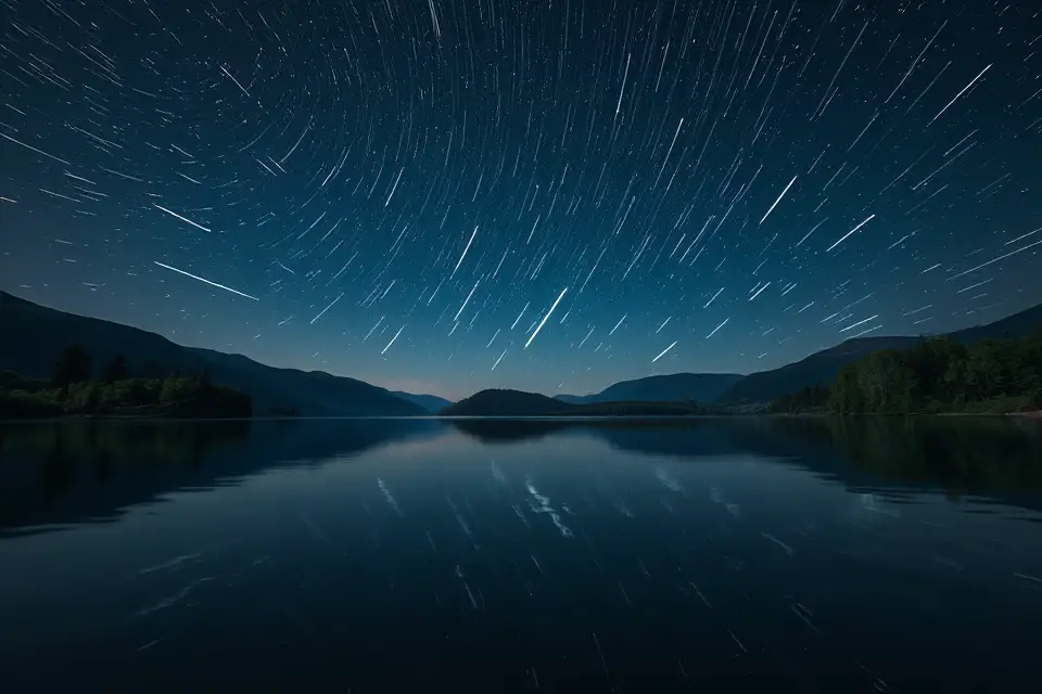 meteor shower tranquil lake