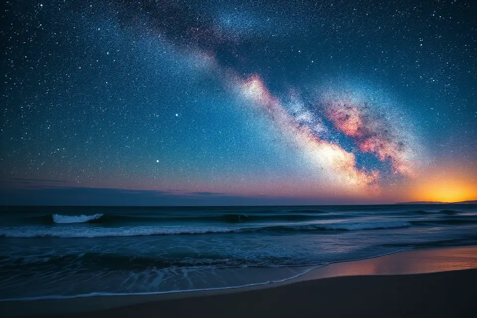 milky way over coastline