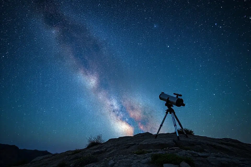 milky way telescope stock photo