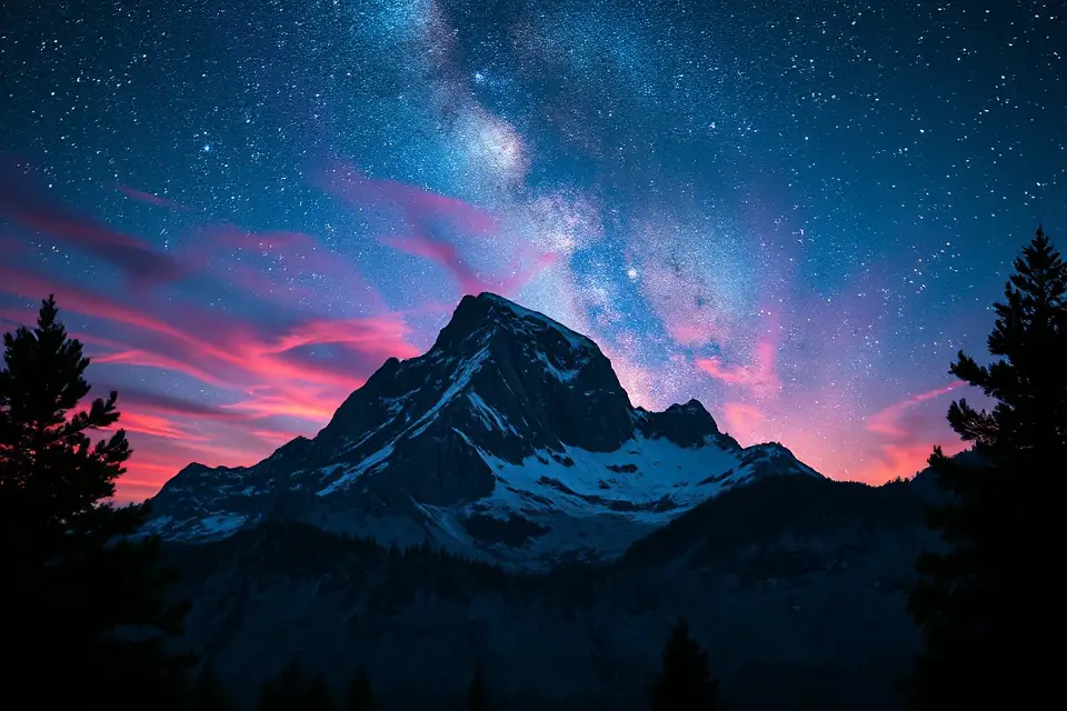 mountain peak night sky