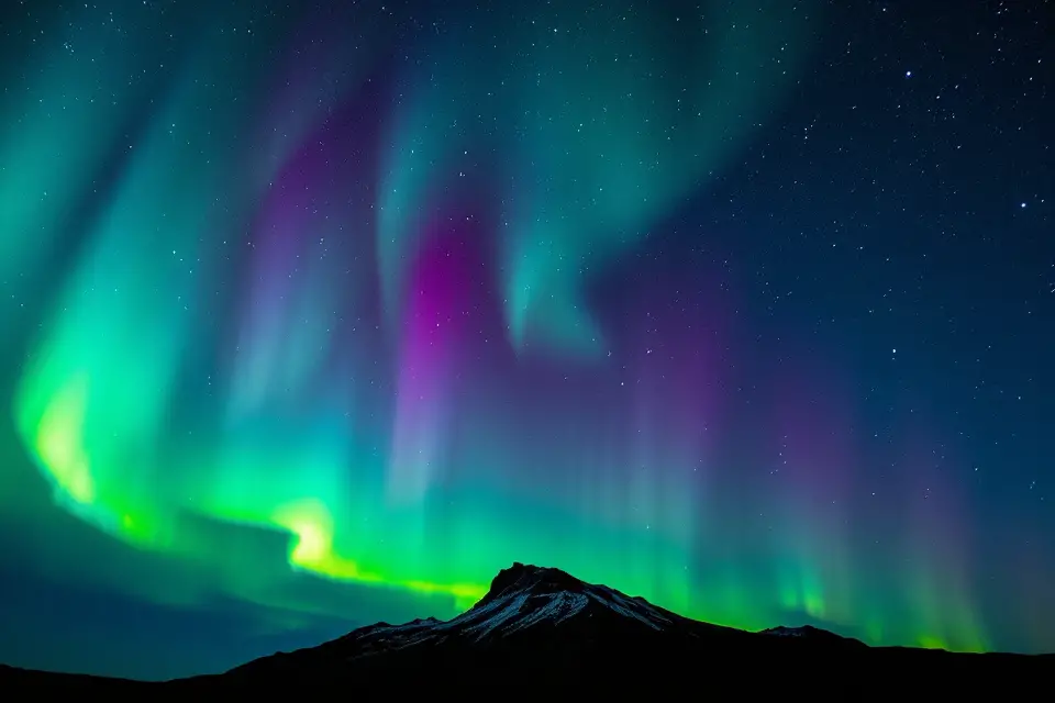 northern lights mountain silhouette