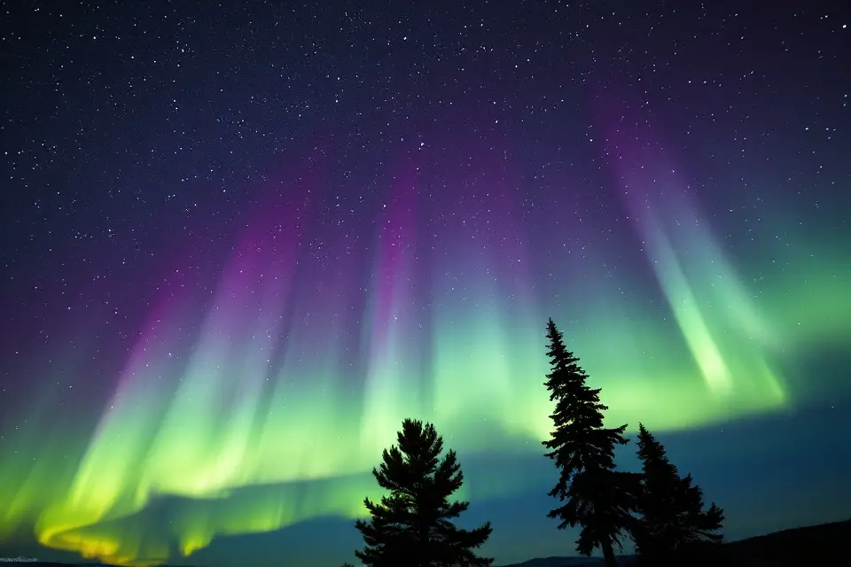 northern lights pine silhouette