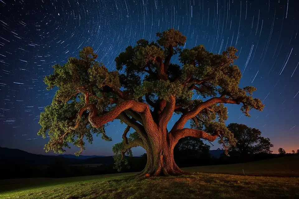old oak tree night stars