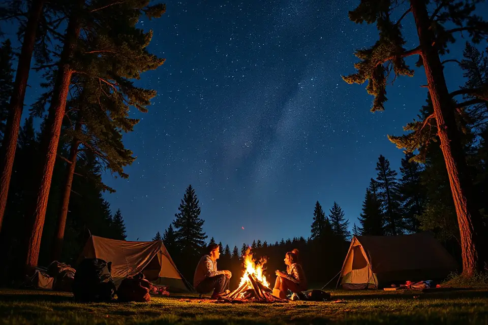 orion constellation camping scene