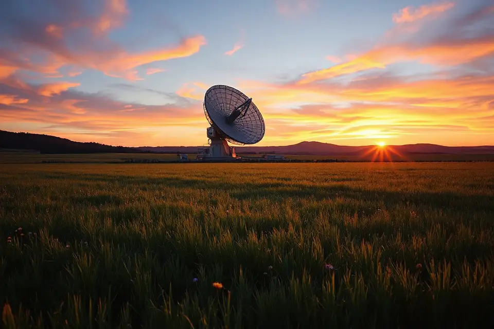 radio telescope at dawn