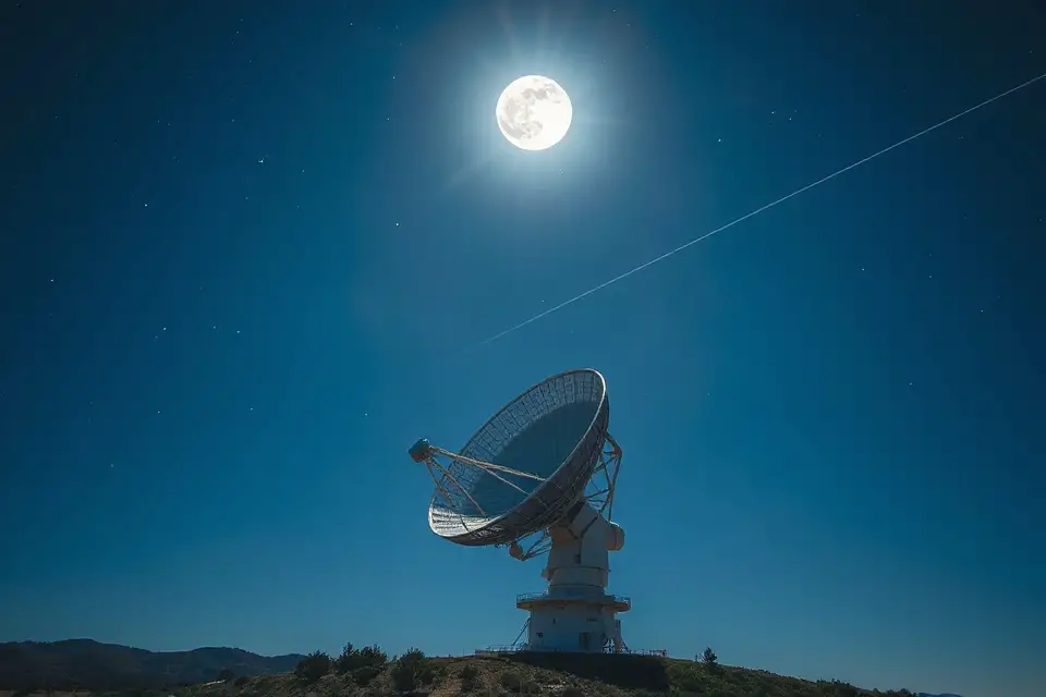 radio telescope moon silhouette