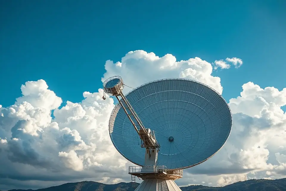 radio telescope with clouds