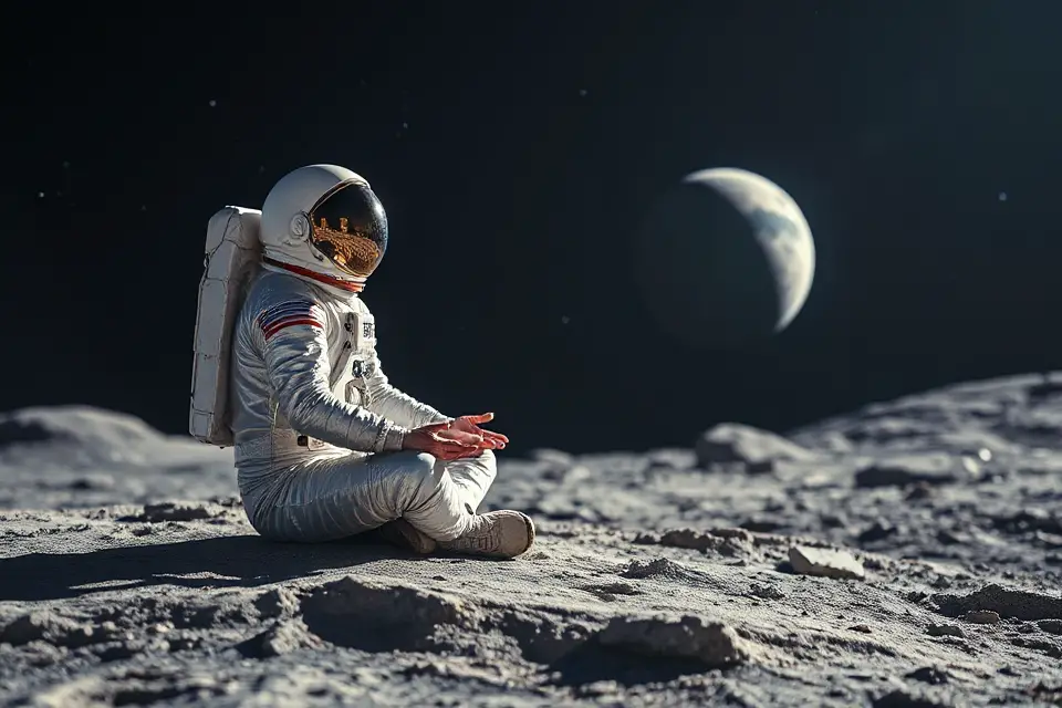 retro astronaut moon meditation