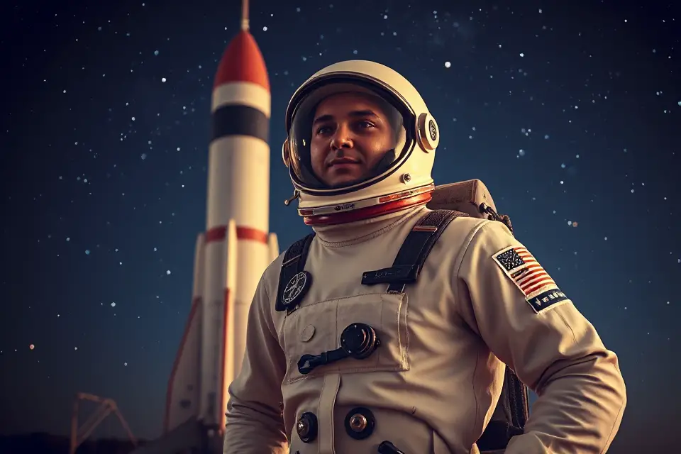 retro astronaut vintage rocket