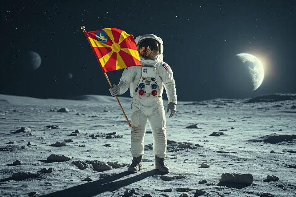 retro astronaut with flag