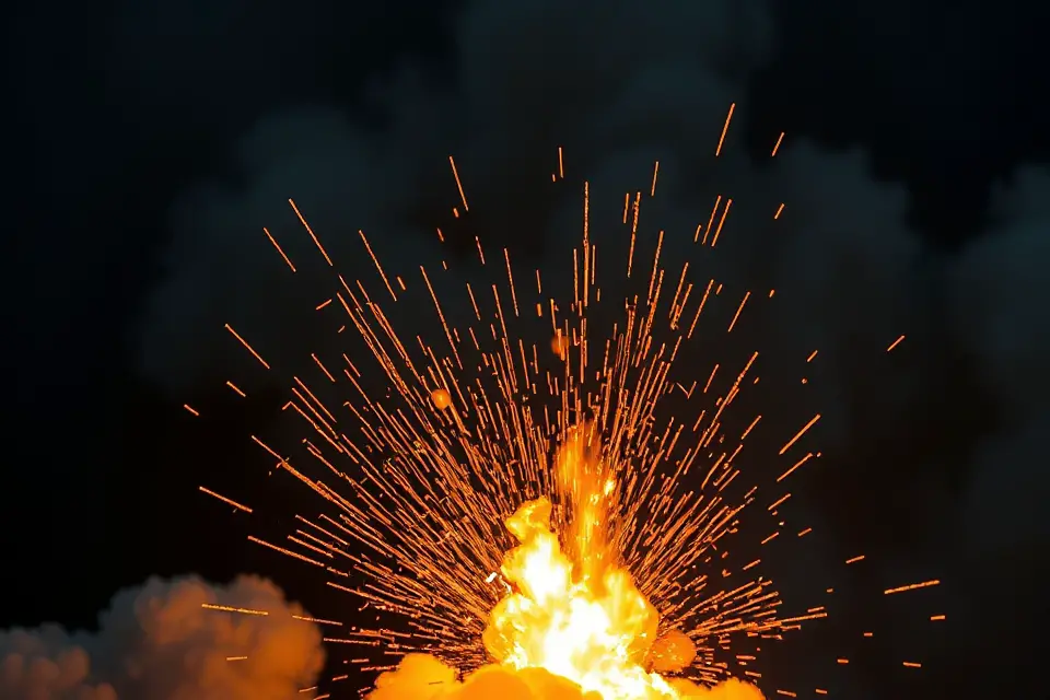 rocket flames and sparks