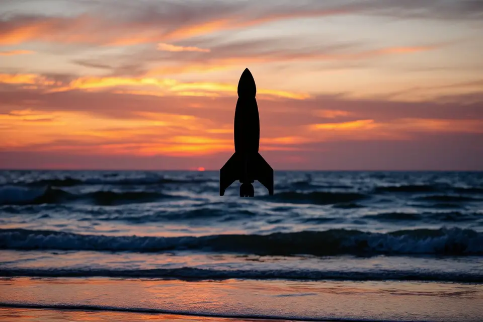 rocket silhouette by ocean